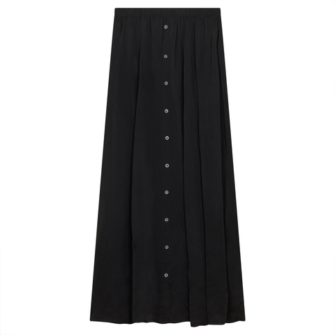 Maxi Gauze Faux Button Front Elastic Waistband Skirt