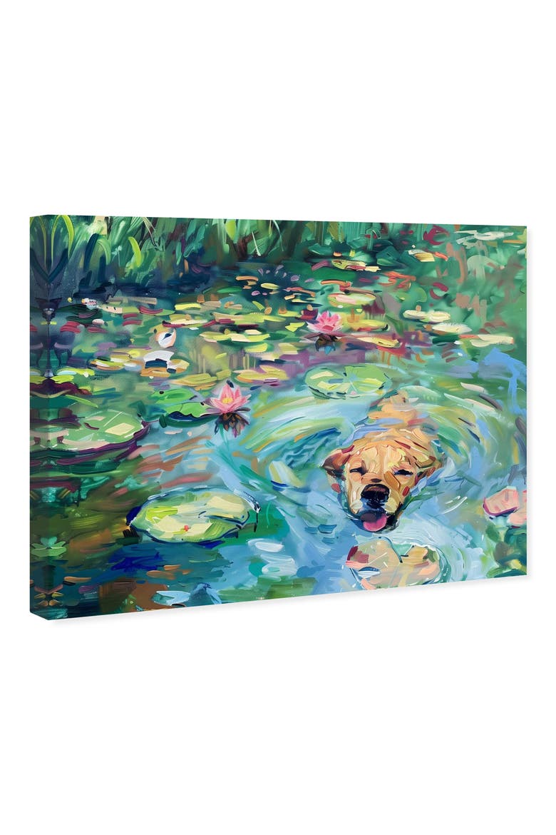 Lily Pad Dog Canvas Wall Art, Alternate, color, GREEN