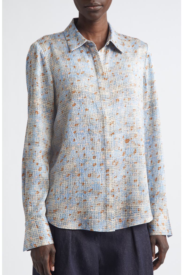 Scottie Stretch Silk Button-Up Shirt, Alternate, color, BLUE OASIS MULTI