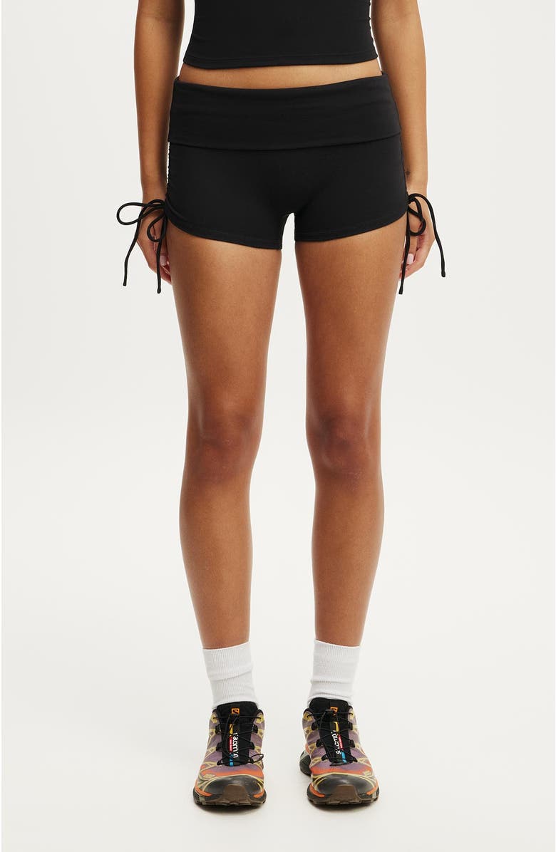 COTTON ON BODY Women's Active Ultra Soft Tie Side Roll Over Micro Short, Alternate, color, Black