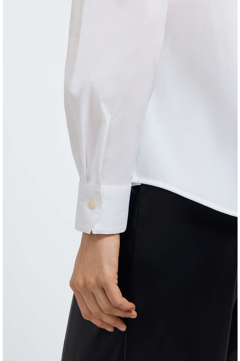 Marlee Leopard Trim Cotton Blend Button-Up Shirt, Alternate, color, WHITE