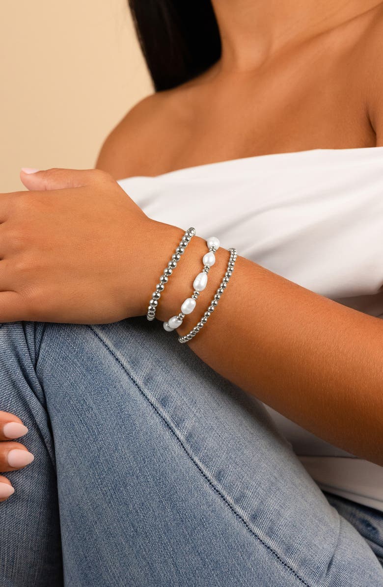 Sterling Forever Viola Set of 3 Pearl Beaded Bracelets, Alternate, color,