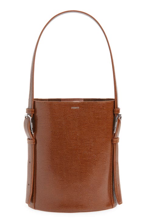 Ergonomic Lizard Print Leather Bucket Bag