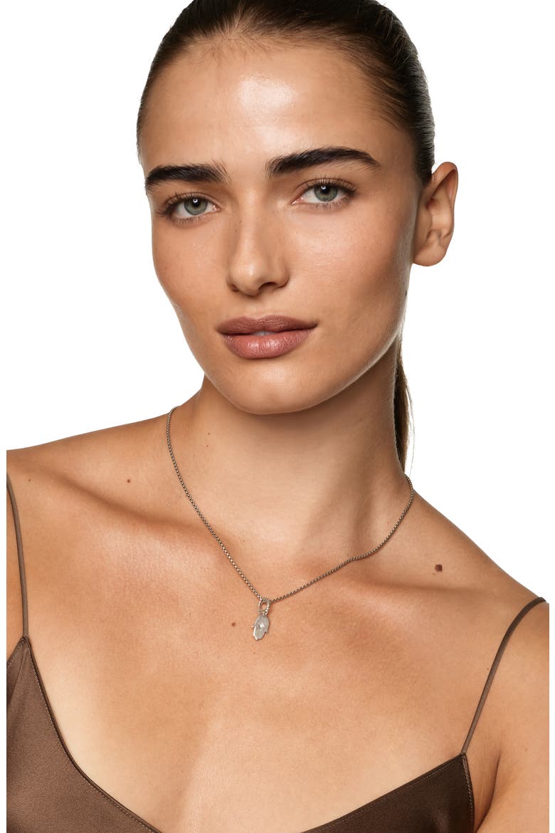Hamsa Amulet in Sterling Silver with Center Diamond, 15.8mm, Alternate, color, SILVER PAVE