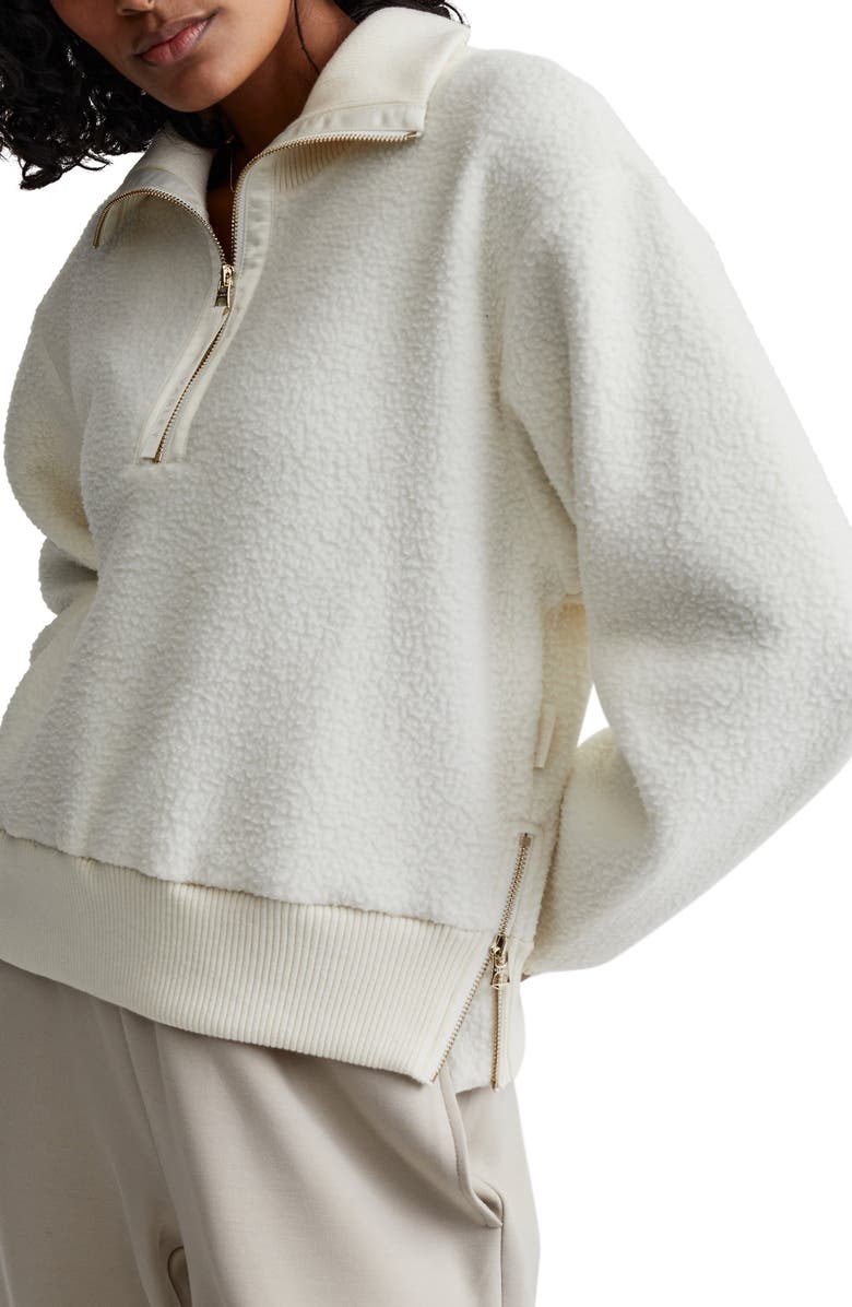 Varley Roselle Recycled Polyester Fleece Half Zip Pullover, Alternate, color, Egret
