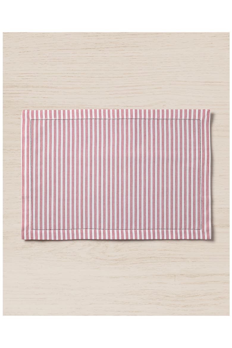 Antique Set of 4 Ticking Stripe Cotton Placemats, Main, color, RED