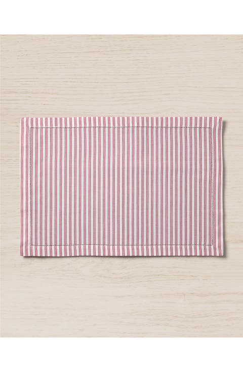 Antique Set of 4 Ticking Stripe Cotton Placemats