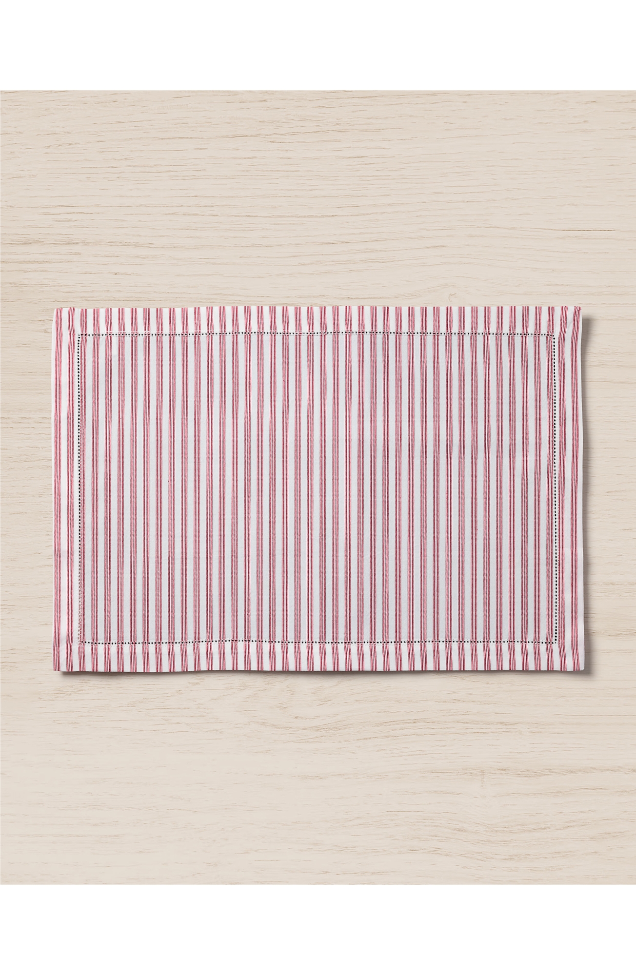 Petite Plume Antique Set of 4 Ticking Stripe Cotton Placemats - Red