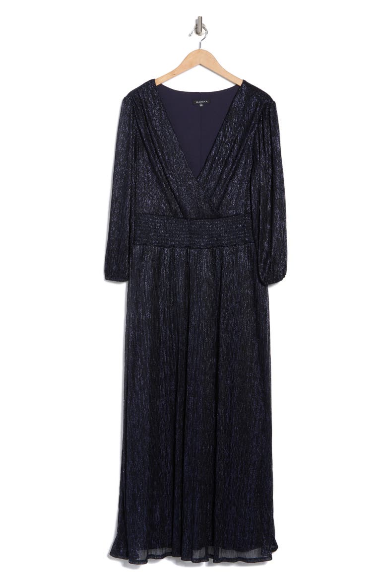 Metallic Blouson Sleeve Dress, Alternate, color, NAVY