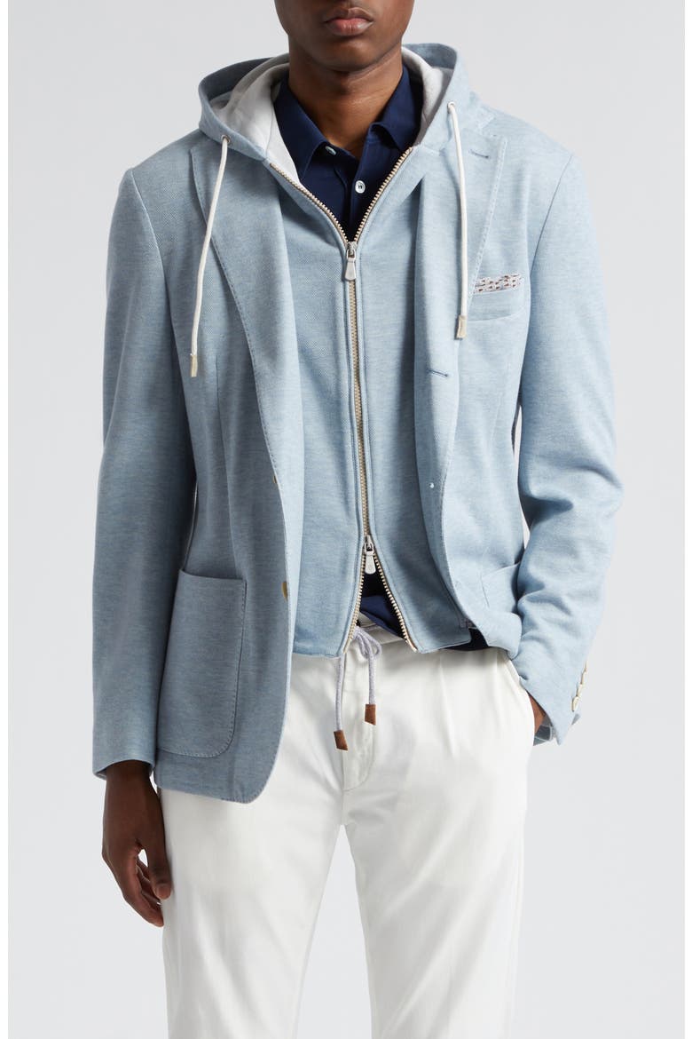 Cotton & Cashmere Twill Blazer with Removable Hooded Bib, Main, color, BABY BLUE