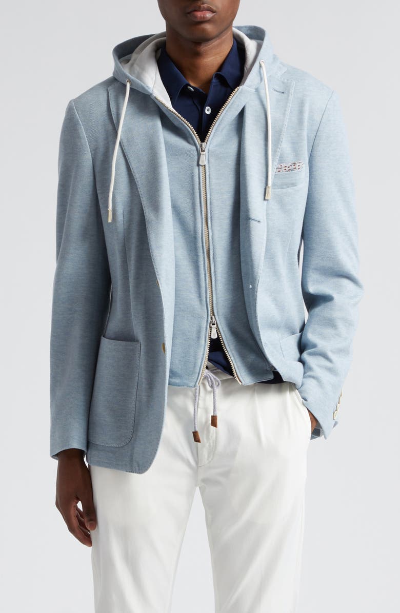 Eleventy Cotton & Cashmere Twill Blazer with Removable Hooded Bib, Main, color, Baby Blue