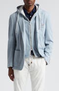 Eleventy Cotton & Cashmere Twill Blazer with Removable Hooded Bib
