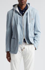 Eleventy Cotton & Cashmere Twill Blazer with Removable Hooded Bib