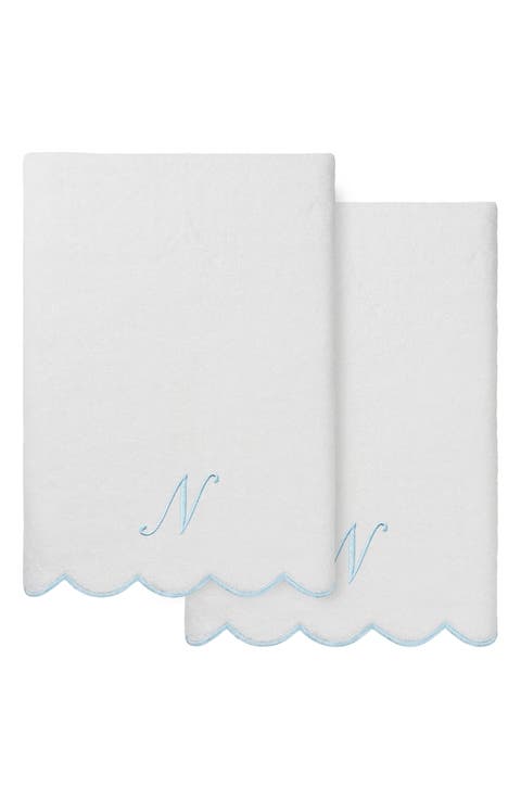 Adornia Scallop Initial 2-Piece Bath Towel Set