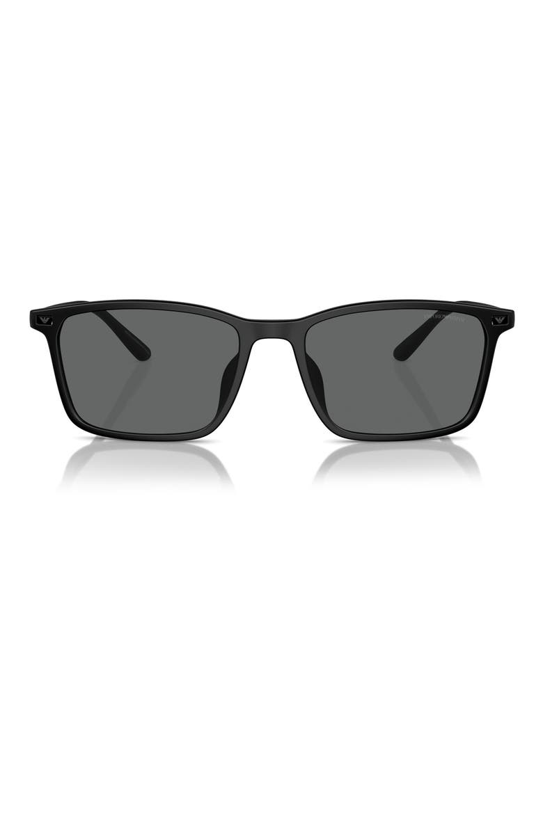 56mm Rectangle Sunglasses, Main, color, MATTE BLACK / DARK GREY