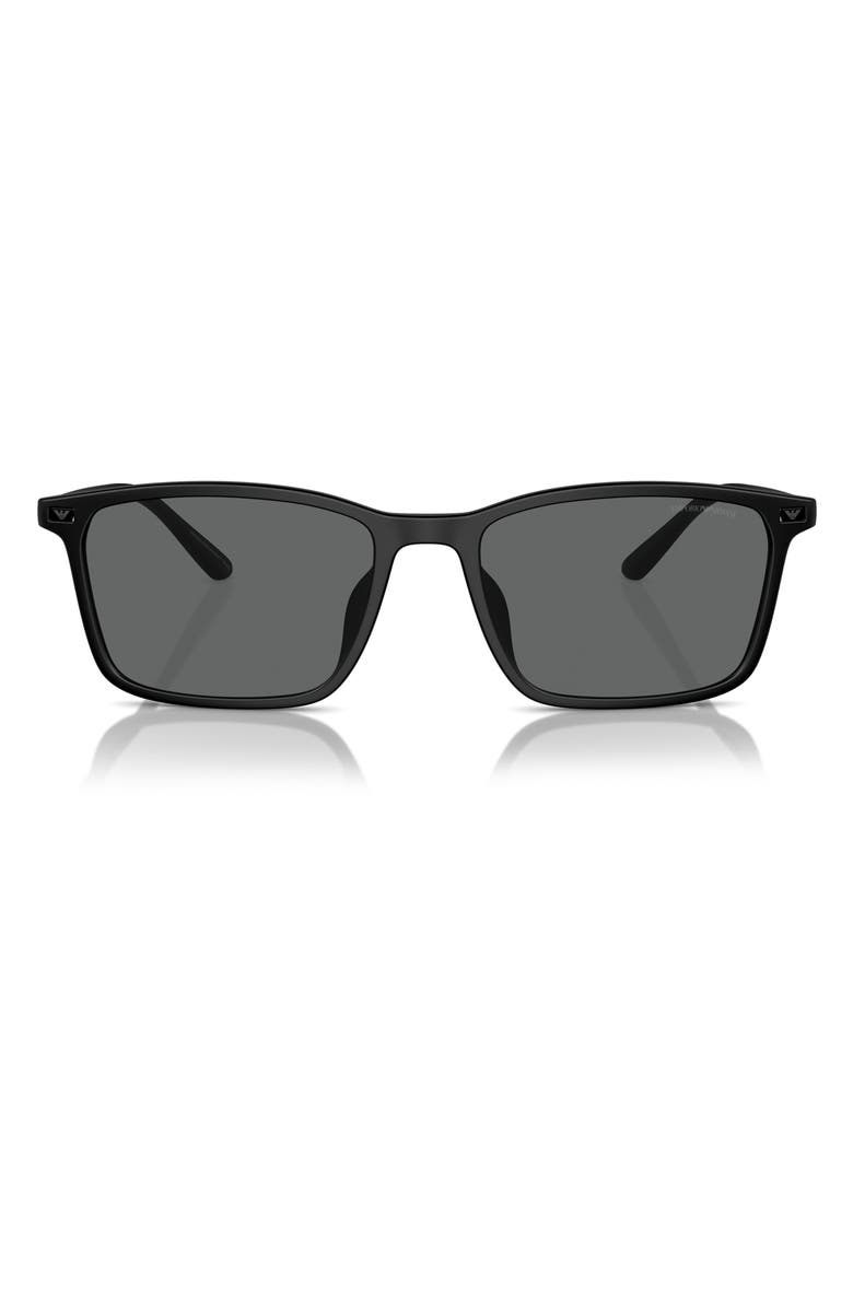 Emporio Armani 56mm Rectangle Sunglasses, Main, color, Matte Black / Dark Grey