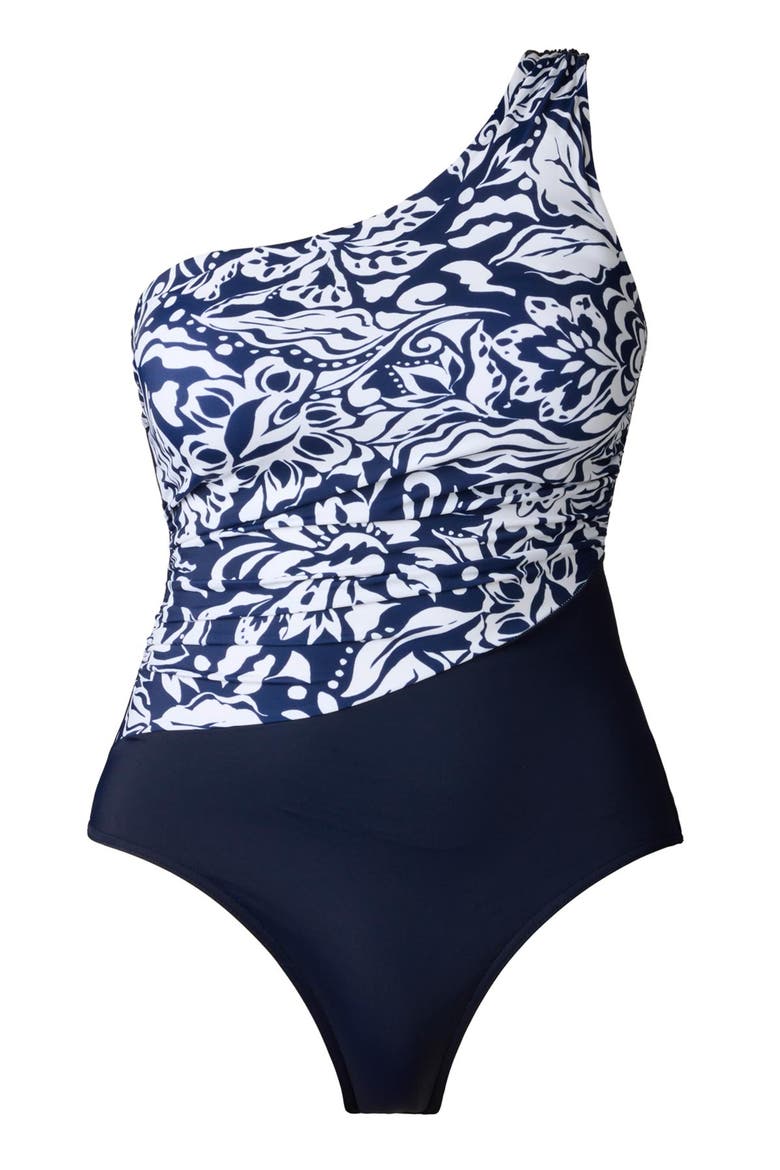 One-Shoulder One-Piece Swimsuit, Alternate, color, Romantic Lotus