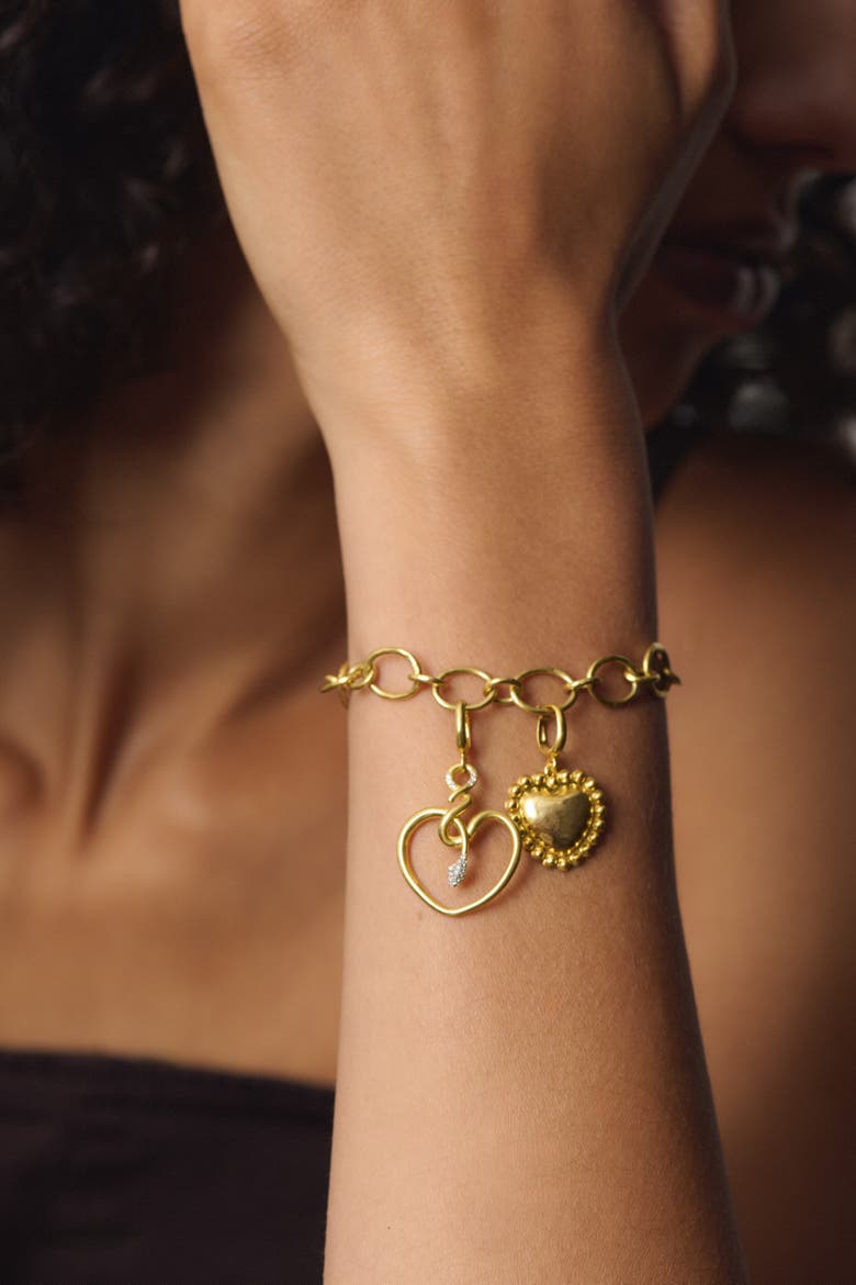 Small Snake Heart Charm with Diamonds, Alternate, color, Yellow Gold