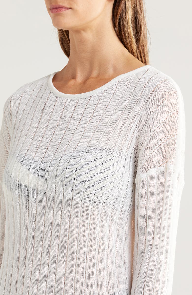 Solid & Striped The Nicki Rib Long Sleeve Linen Blend Cover-Up Dress, Alternate, color,