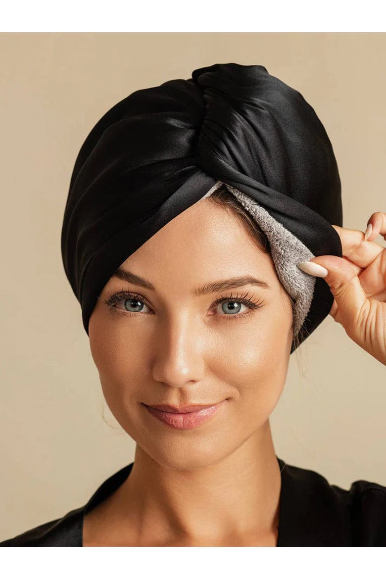 Pure Silk Hair Towel Wrap, Alternate, color, Black
