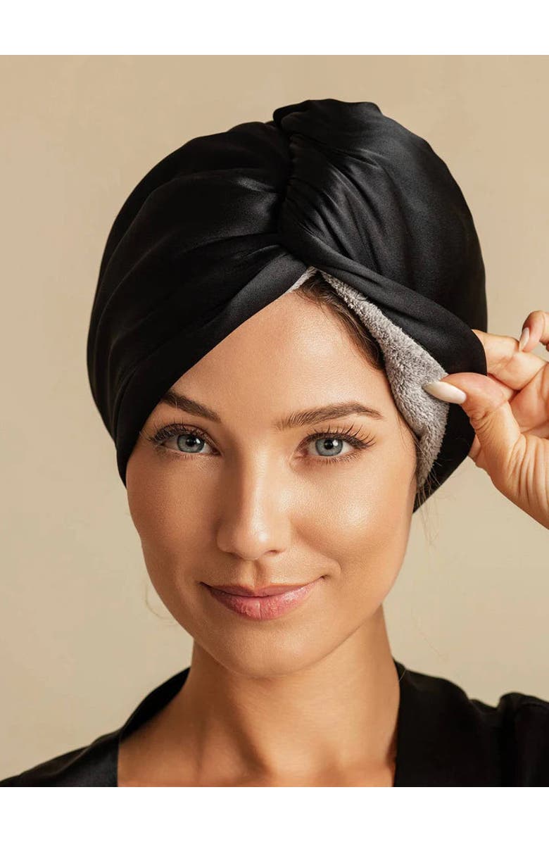 SILKSILKY Pure Silk Hair Towel Wrap, Alternate, color, Black