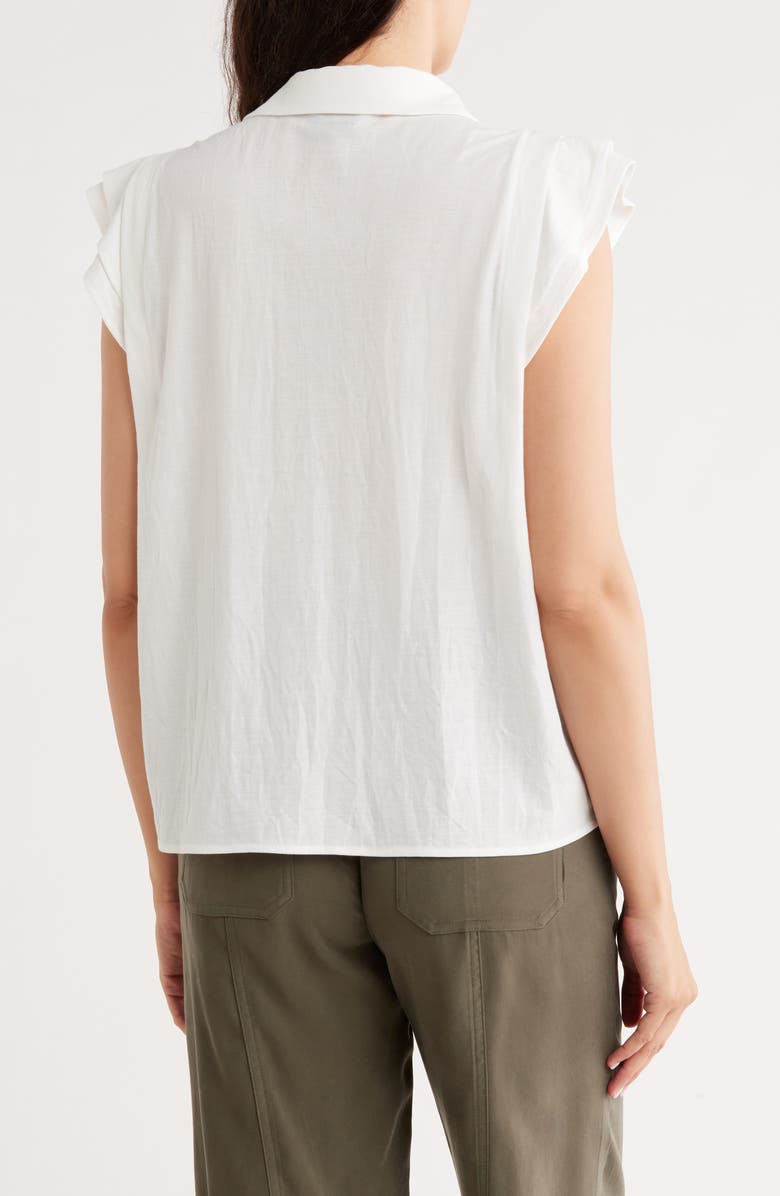 Bobeau Cap Sleeve Piqué Button-Up Top, Alternate, color, White