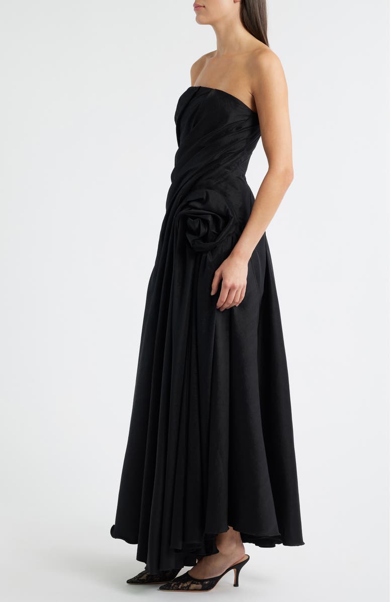 Acler Hawford Rosette Strapless Gown, Alternate, color, Black