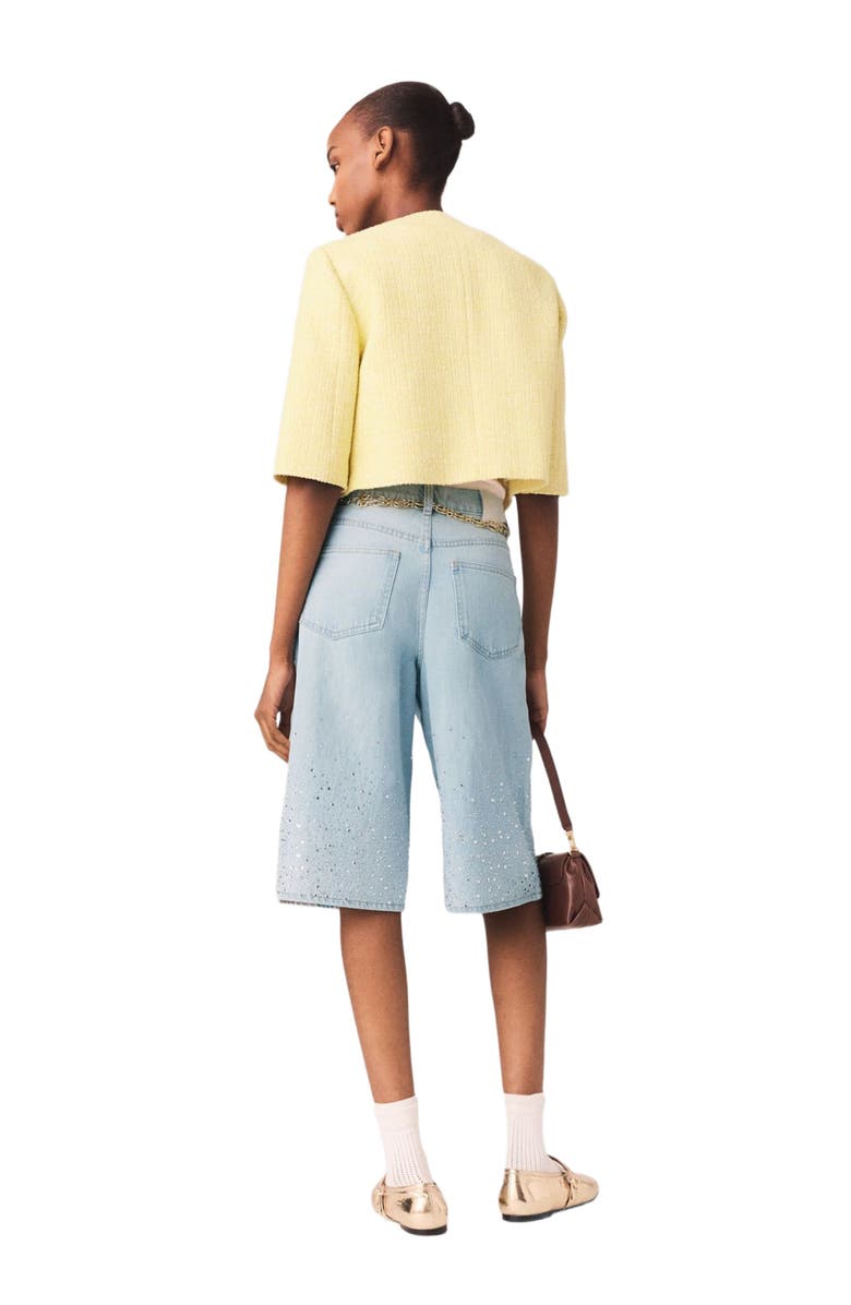 maje Short-sleeved tweed jacket, Alternate, color, Pale Yellow