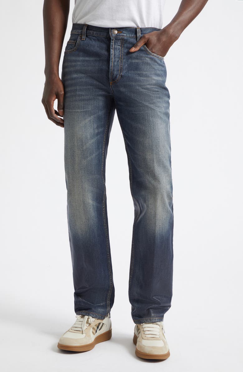Burberry Randolph Coated Slim Fit Jeans, Main, color, Mid Blue