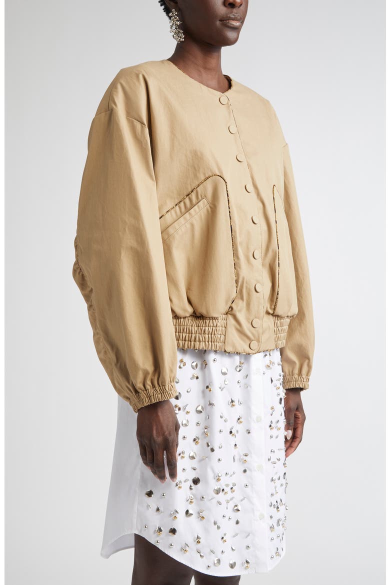 Contrast Trim Cotton Blouson Jacket, Alternate, color, BEIGE