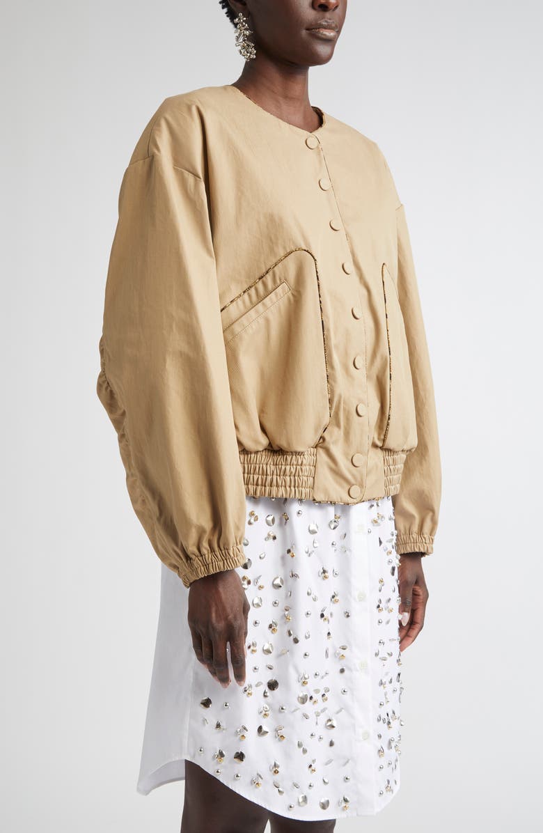 Dries Van Noten Contrast Trim Cotton Blouson Jacket, Alternate, color, Beige