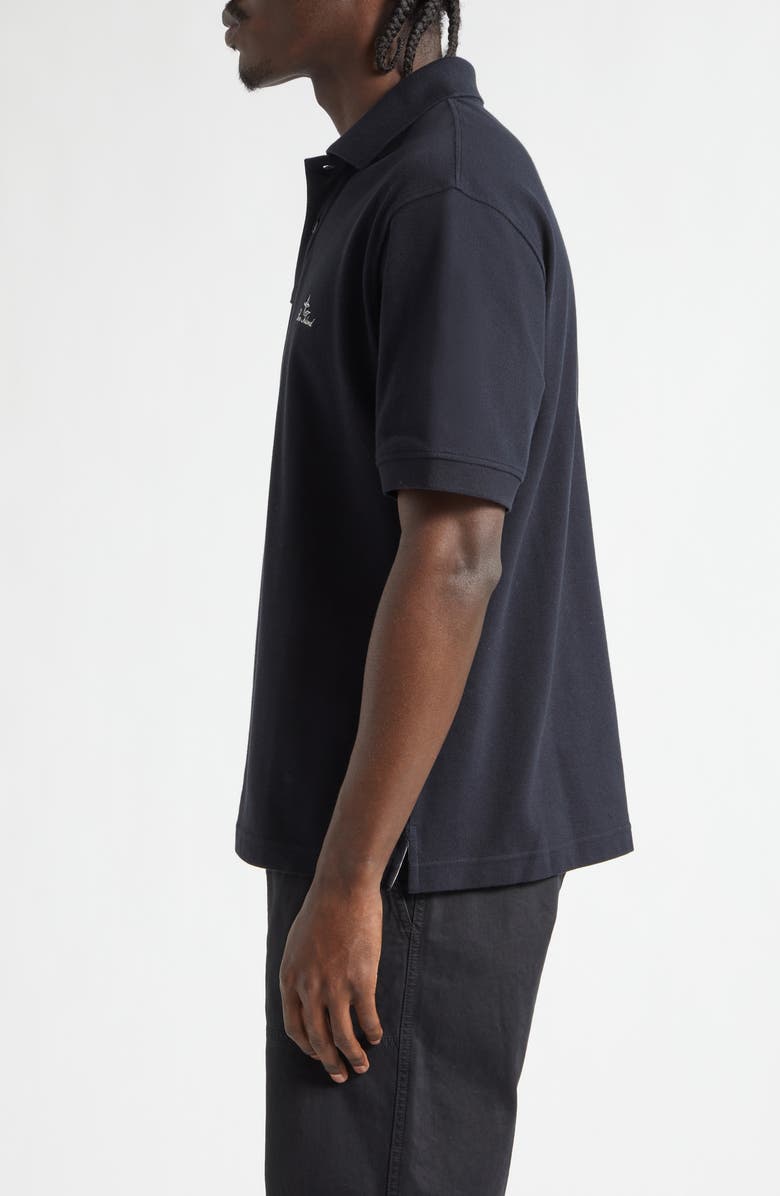 Stone Island Institutional One Embroidered Cotton Piqué Polo, Alternate, color, Navy Blue
