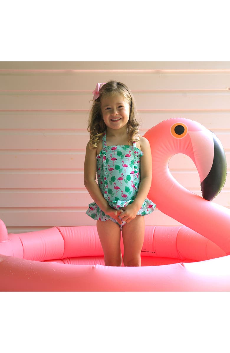 Rachel Riley Flamingo Ruched Swimsuit, Alternate, color, Green