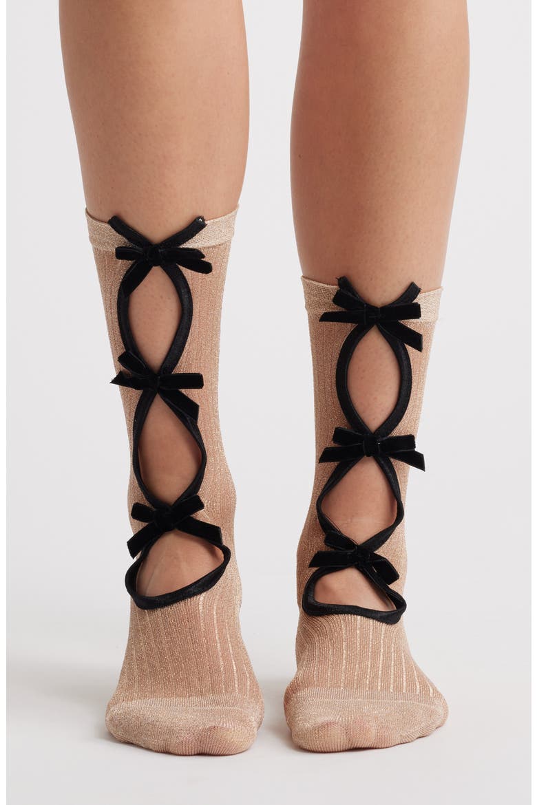 Metallic Crew Socks, Alternate, color, NUDE/BLACK