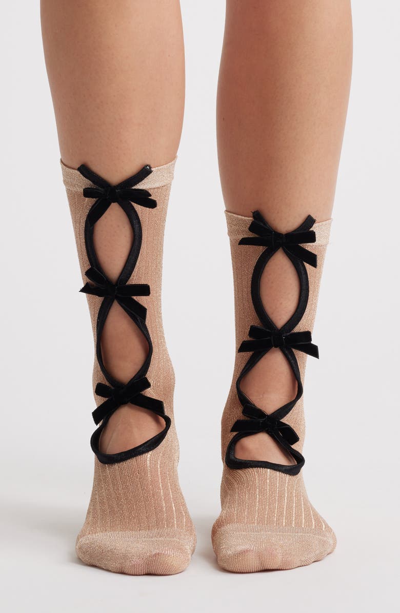 HIGH HEEL JUNGLE Metallic Crew Socks, Alternate, color, Nude/Black