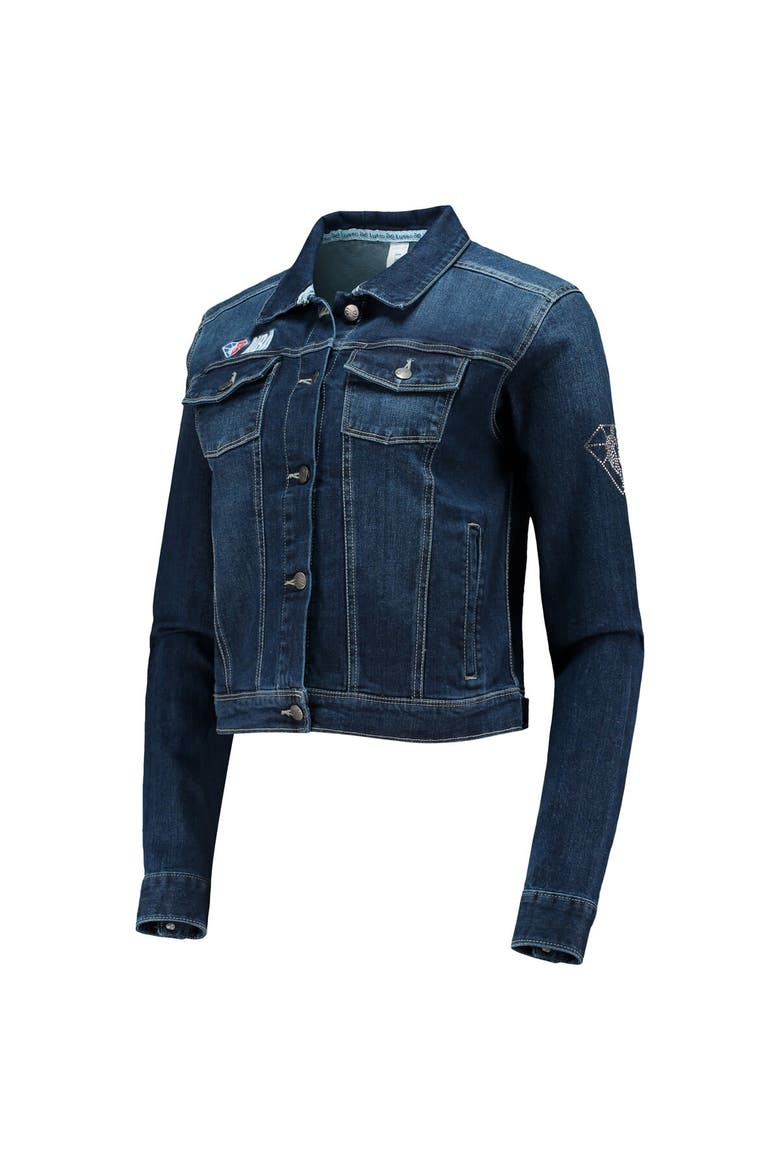 Women's Lusso Blue NBA 75th Anniversary Georgie Swarovski Crystals Denim Button-Up Jacket, Alternate, color, Blue