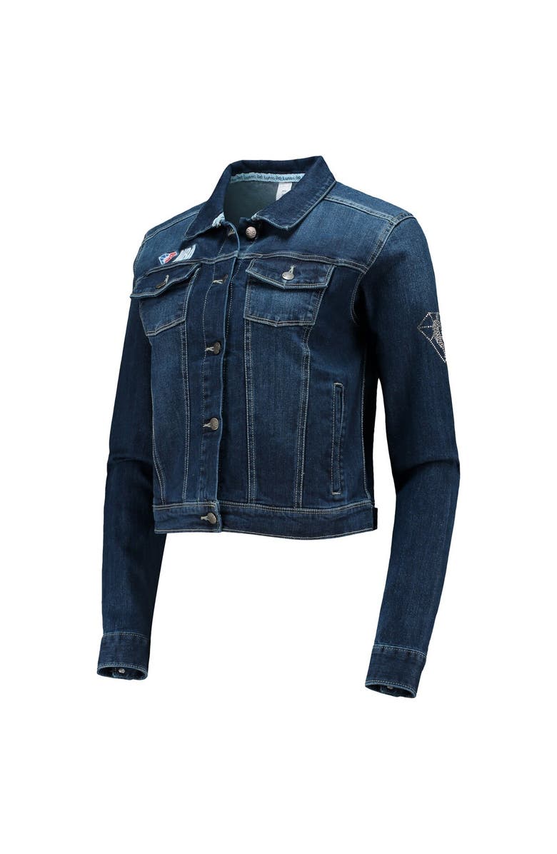 LUSSO Women's Lusso Blue NBA 75th Anniversary Georgie Swarovski Crystals Denim Button-Up Jacket, Alternate, color, Blue
