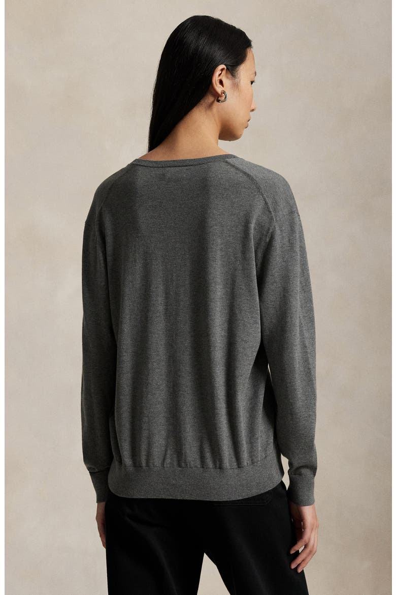 Relaxed Cotton V-Neck Sweater, Alternate, color, ANTIQUE HEATHER