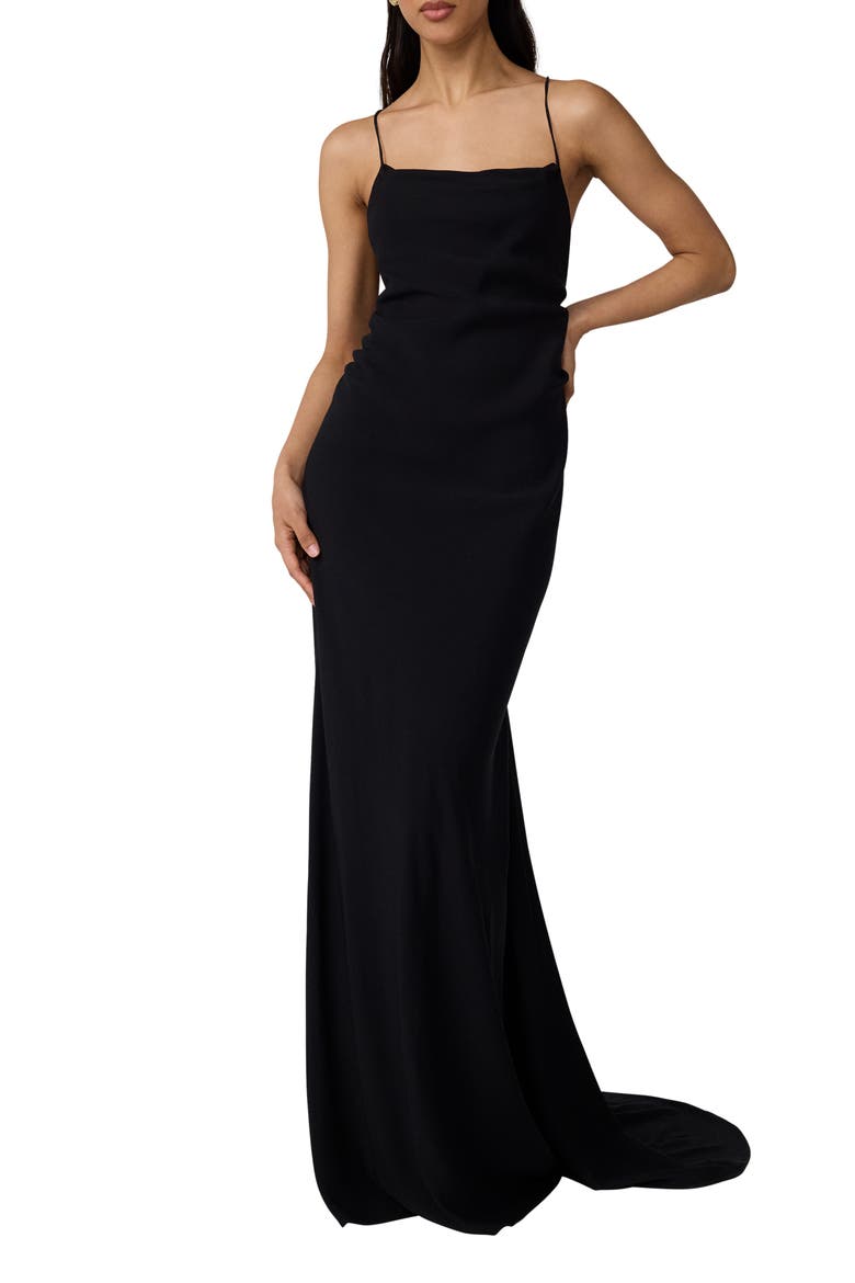 Stanton Lace Detail Crossback Gown, Main, color, BLACK