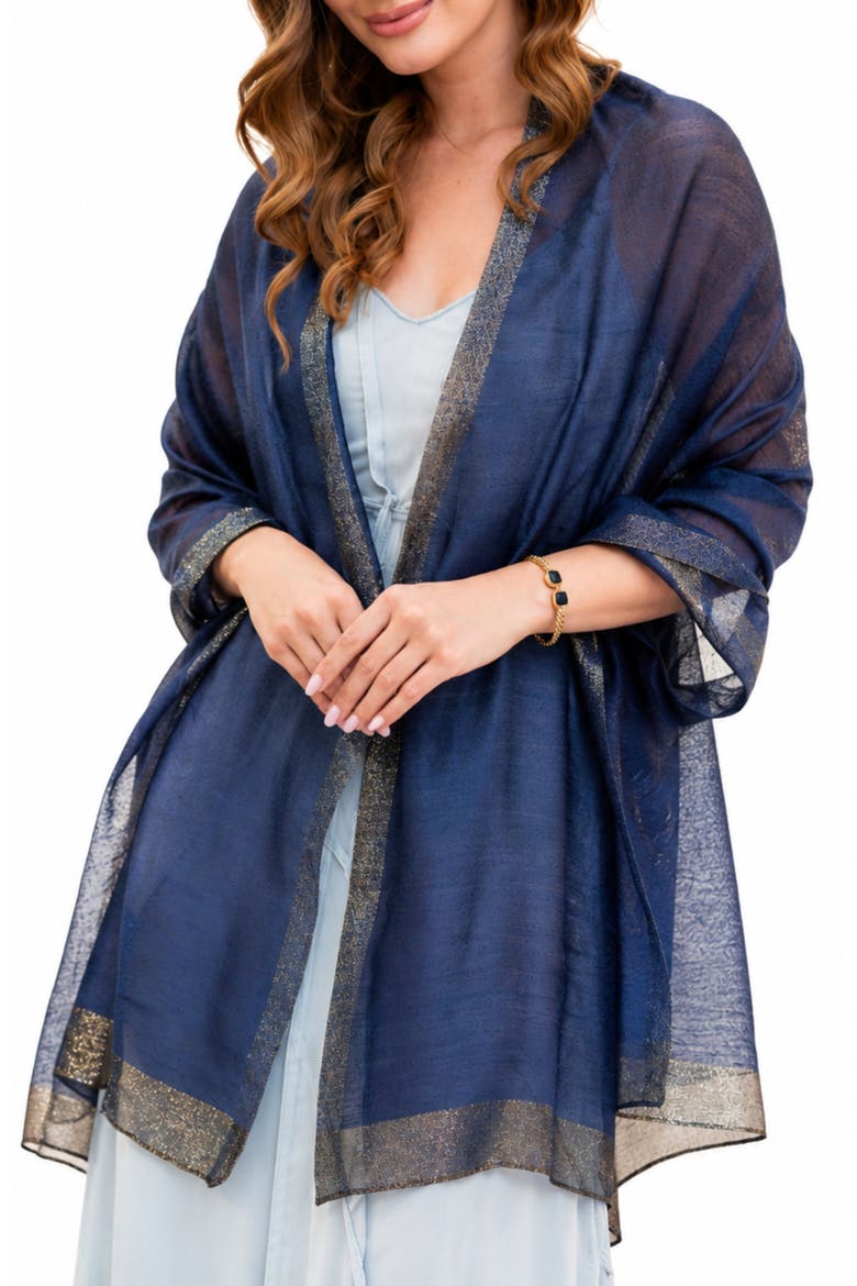 Shimmer Border Scarf, Main, color, BLUE
