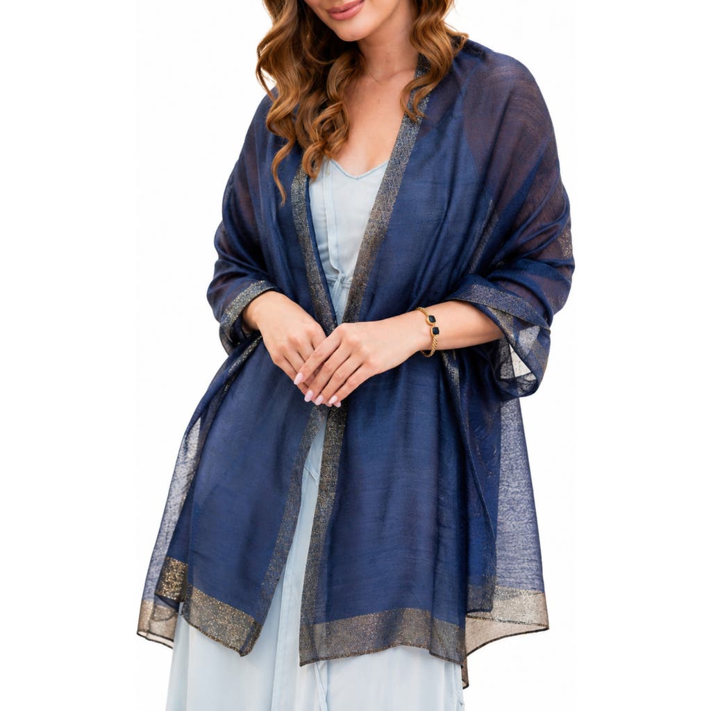 SAACHI Shimmer Border Scarf in Blue at Nordstrom Rack