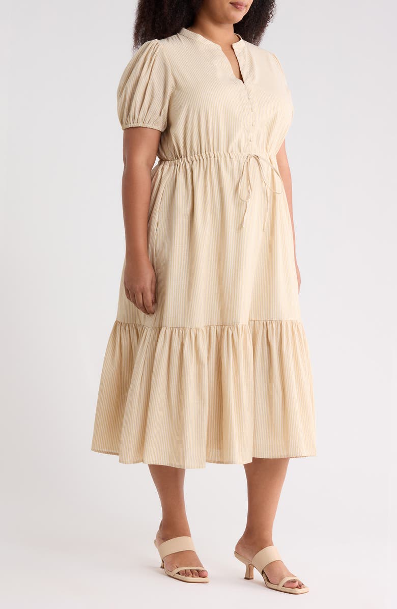 SUGARLIPS Zephyr Ticking Stripe Tie Waist Dress, Alternate, color, Tan-White