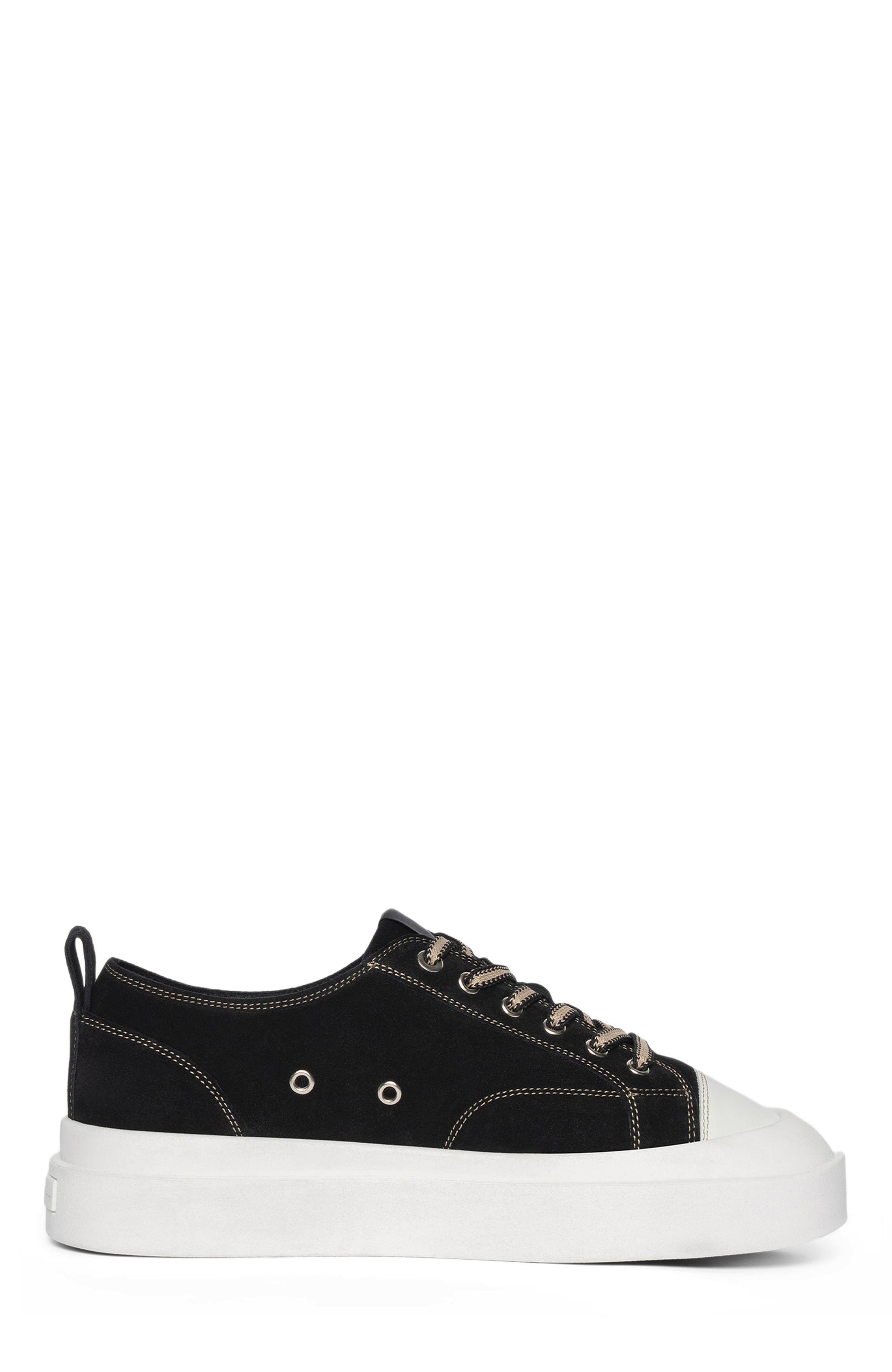 Manière De Voir Vienna Suede Contrast Stitch Sneaker, Main, color, Black