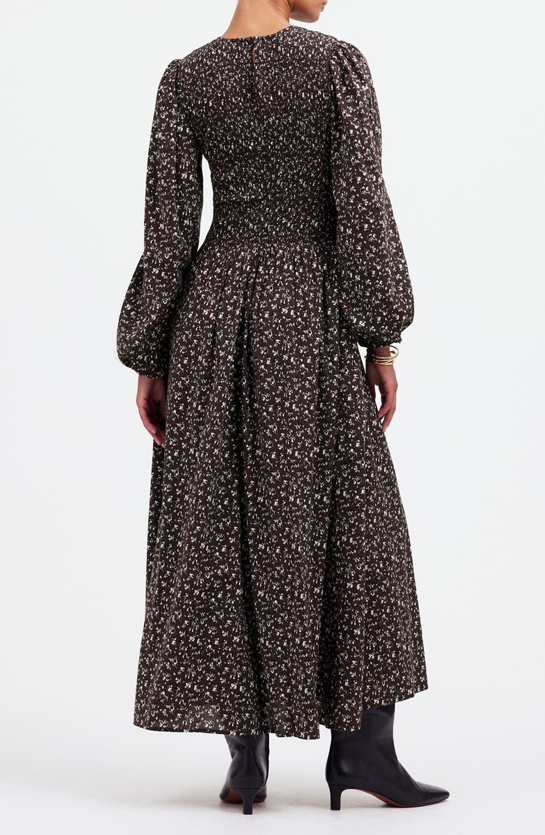 Selena Long Sleeve Smock Bodice Cotton Blend Midi Dress