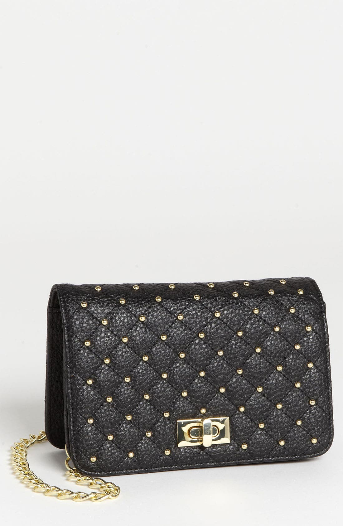 Stud Quilted Crossbody Bag, Main, color, BLACK/ GOLD