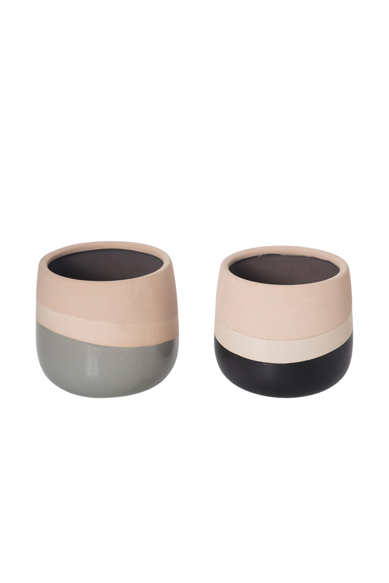 Stoneware Black and Ivory Planter Set of 2 for Spring Home Decorations Perfect for Spring and Summer, Main, color, Multicolored