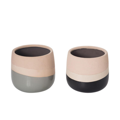 Stoneware Black and Ivory Planter Set of 2 for Spring Home Decorations Perfect for Spring and Summer