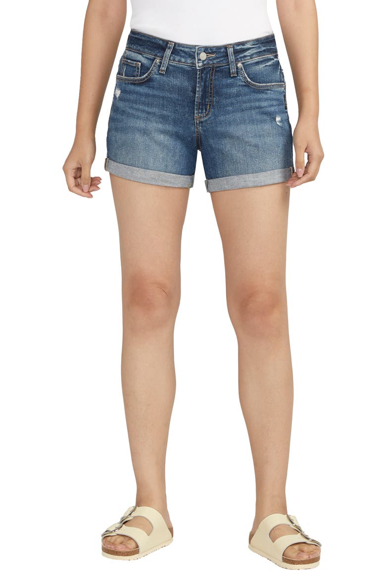 Suki Curvy Fit Cuffed Denim Shorts, Main, color, INDIGO