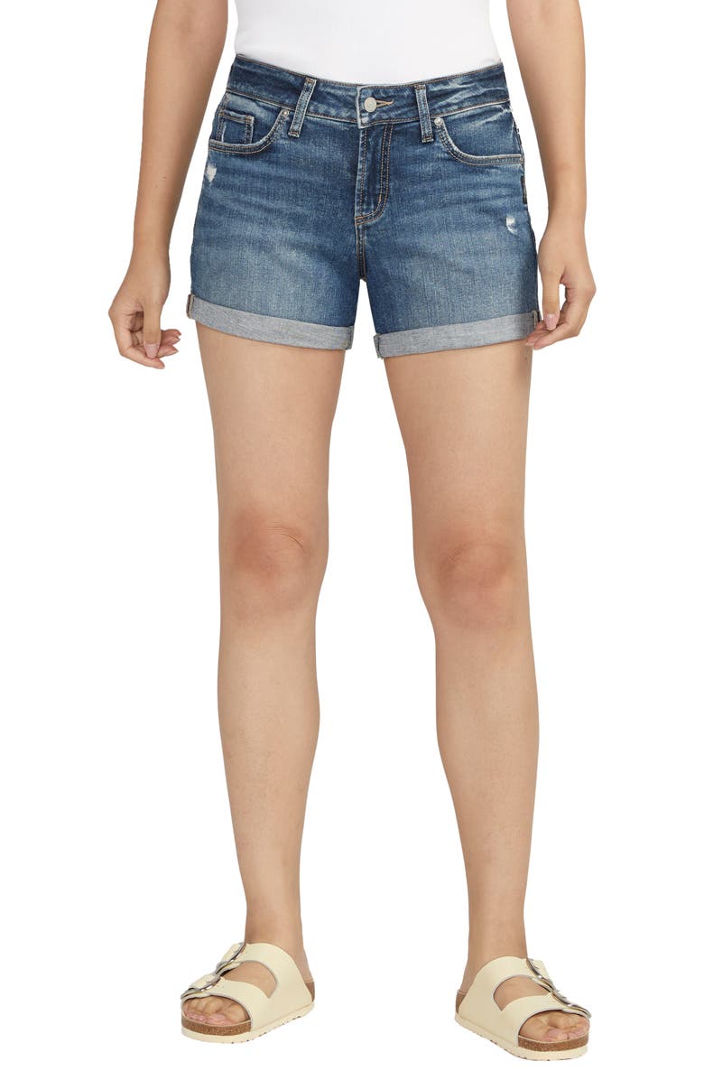 Silver Jeans Co. Suki Curvy Fit Cuffed Denim Shorts, Main, color,