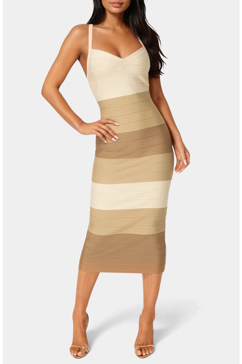Colorblock Bandage Midi Dress, Main, color, BROWN/ MULTI